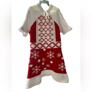 32 Degrees Red and White Knit Girls Holiday Hooded Dress
